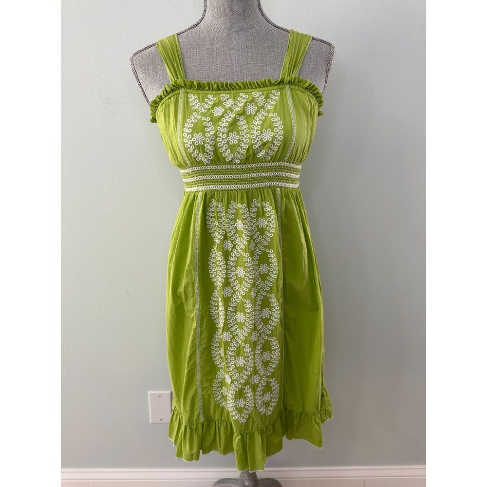 Vintage Y2k Speechless Lime Green Embroidered Cottagecore Sundress size 16